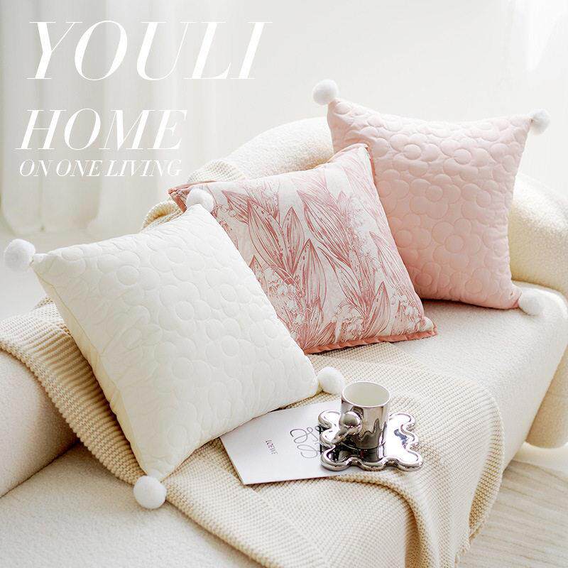 French pink wind chime, high-end, simple cushion, sofa pillow case, living room, cream style backrest, bay window cushion