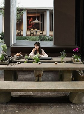 户外中式循环流水景观茶桌椅组合客厅禅意功夫泡茶台茶几茶室鱼缸