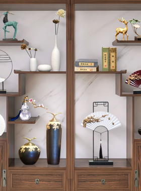 新中式摆件样板房多宝阁博古架茶室客厅玄关电视柜书房家居装饰品