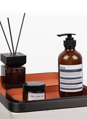 轻奢皮托盘桌面收纳客厅茶几套装摆件金属不锈钢简约现代首饰收纳