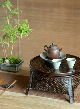 复古竹编工艺品收纳筐功夫茶具日式干泡茶台漆器茶盘竹篮茶道零配