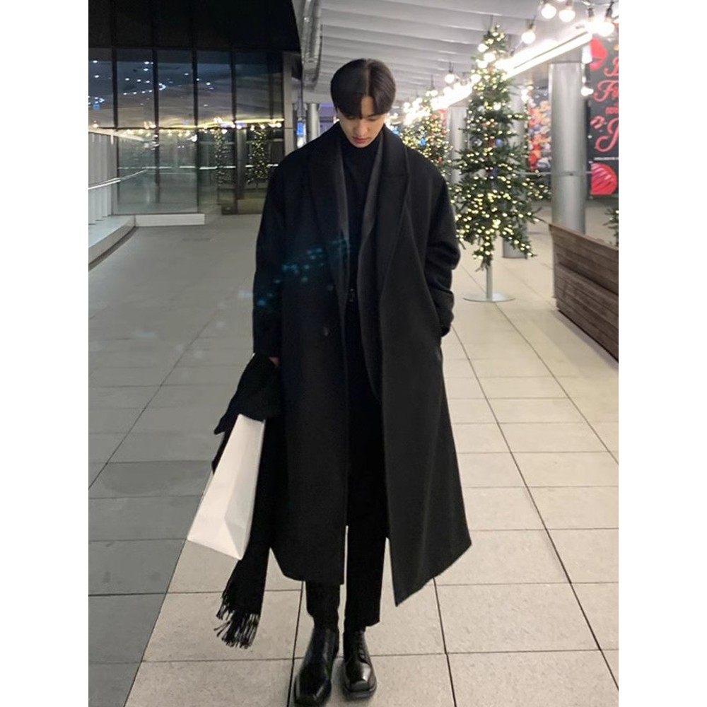 冬季新款顺毛呢子大衣男长款过膝韩版宽松帅气毛呢外套男英伦风衣,淘宝优惠券,粉丝福利购,淘宝优惠卷