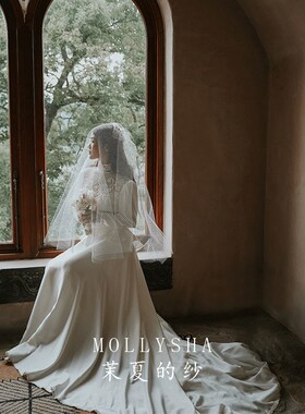茉夏的纱2023新款新娘氛围感大网格盖头头纱结婚旅拍小众拍照神器
