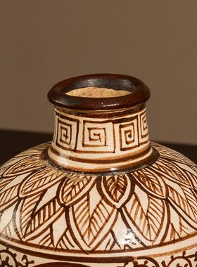 清代吉州b窑黄釉酱彩海棠开窗鹿纹梅瓶文玩古董瓷器艺术品装饰摆