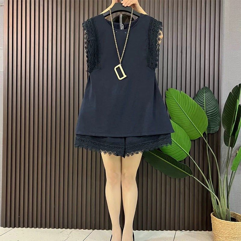 夏季新款拼接花边坎袖上衣短裤套装大尺码女装胖妹妹气质显瘦两件,淘宝优惠券,粉丝福利购,淘宝优惠卷