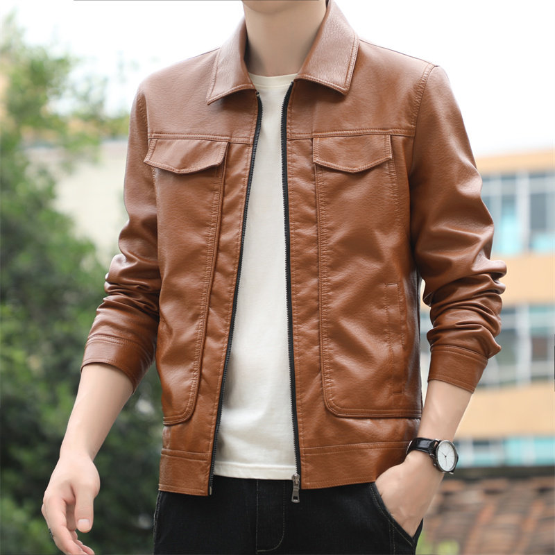 2021新款潮流加绒皮衣男外套秋季薄款翻领皮夹克韩版修身帅气短款,淘宝优惠券,粉丝福利购,淘宝优惠卷