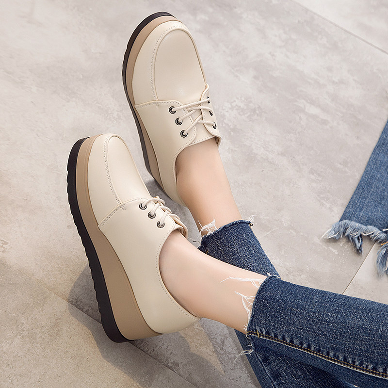 2023春秋英伦风松糕鞋厚底女鞋单鞋皮鞋坡跟平底鞋休闲鞋系带鞋女,淘宝优惠券,粉丝福利购,淘宝优惠卷