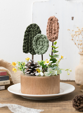 阿楹 森系微景观手工编织小摆件 创意可爱木质书柜客厅北欧装饰品