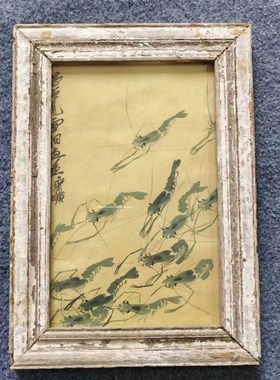 怀旧老物件农村木框挂画墙面装饰画红色题材国画复古文创饰品摆件