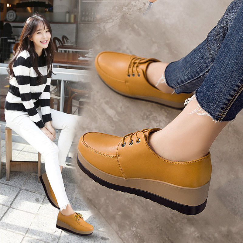 2023春秋英伦风松糕鞋厚底女鞋单鞋皮鞋坡跟平底鞋休闲鞋系带鞋女,淘宝优惠券,粉丝福利购,淘宝优惠卷