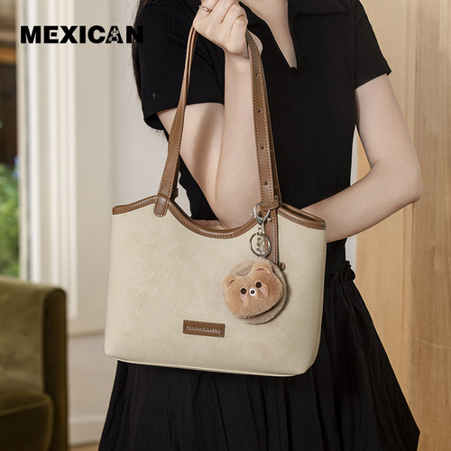 稻草人包包女新款托特包早秋可爱撞色单肩包学院风百搭通勤女包 - 图2