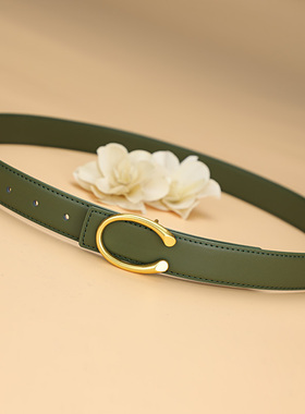 女士真皮牛皮腰带时尚小众绿色宽皮带装饰配裙子牛仔裤带韩版高端