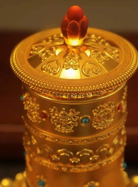 新款藏式莲花转轮电动转筒转运轮客厅家用摆件八吉祥转金筒转金桶