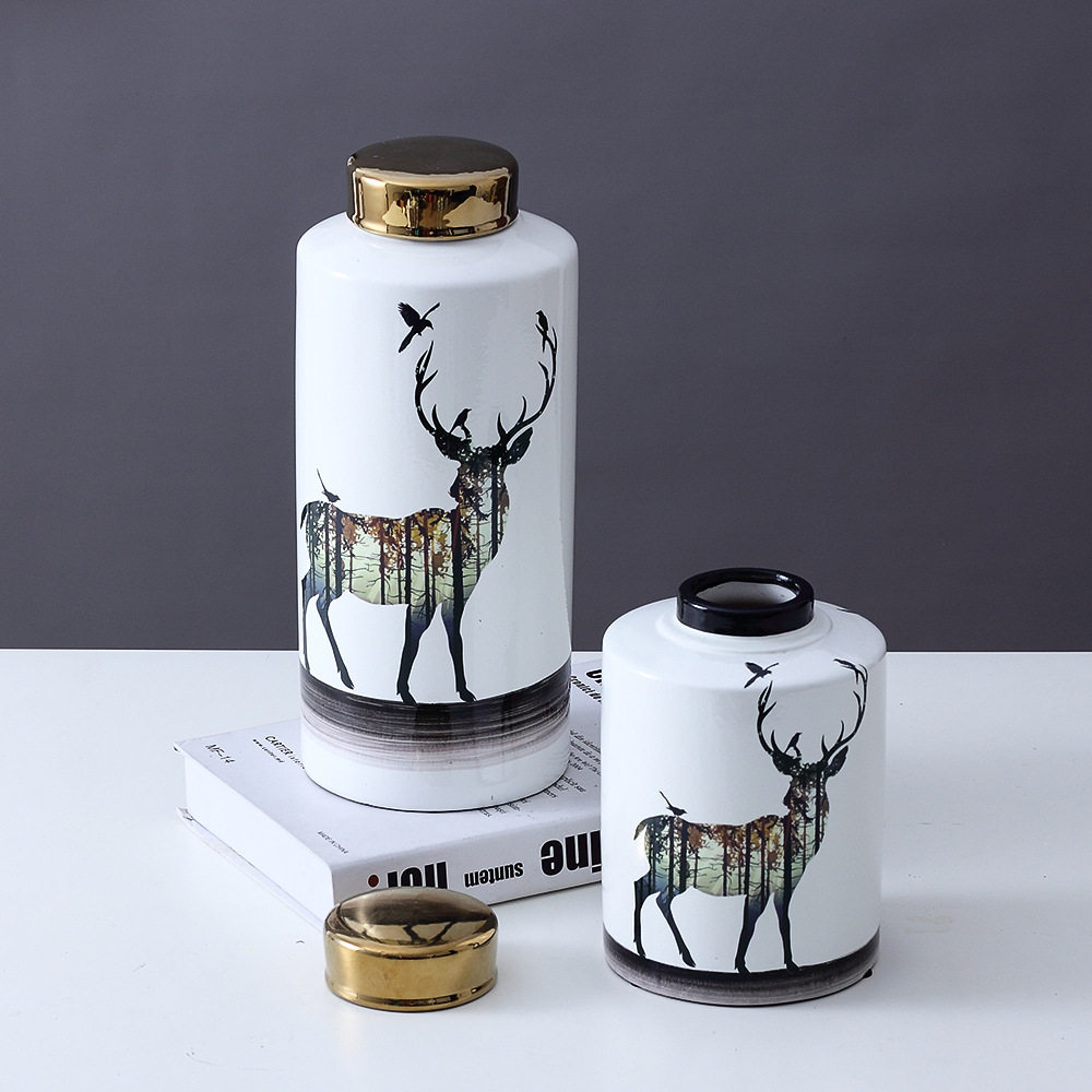 北欧陶瓷罐两件套软装家居摆件玄关电视柜摆饰客厅储物罐陶瓷花瓶,淘宝优惠券,粉丝福利购,淘宝优惠卷