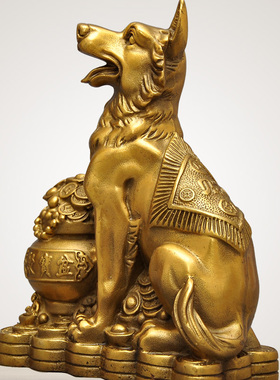 铜狗摆件家居摆设招财客厅办公室创意聚宝盆元宝狗工艺品开业礼品