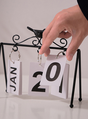 创意铁艺拍照时间日期牌2022年小鸟日历摆件桌面书桌家居装饰品