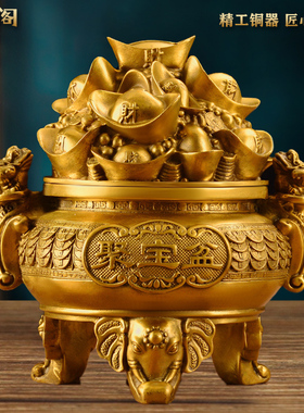 铜五路财神聚宝盆摆件开盖存钱罐家居聚财旺财装饰品店铺开业礼品