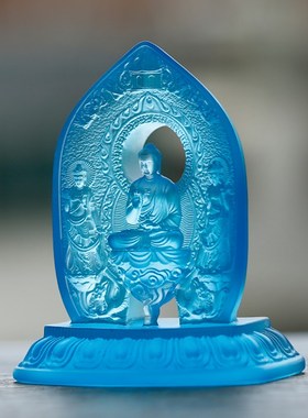 琉璃东方三圣佛像车摆摆件家用供奉客厅日光月光菩萨药师家用摆件