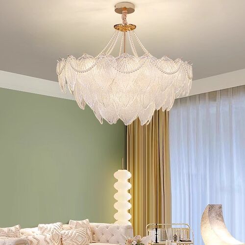 法式餐厅奶油风吊灯水晶灯现代简约大气客厅主卧室灯银杏叶灯 - 图0