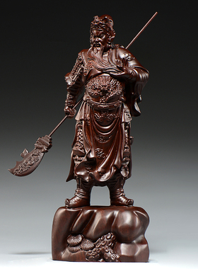 黑檀木雕b关公摆件红木武财神客厅佛像家居装饰店铺开业送礼工艺