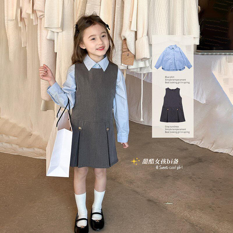 Girls Autumn 2025 New Autumn Clothes Children's Clothing Suits Children's Girls' Treasure Temperament College Style Vest Skirts Shirt Trendy
