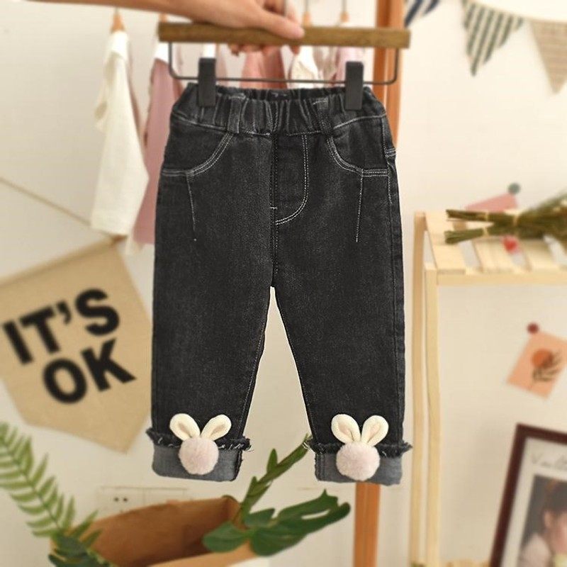 女童裤子春秋款中小童兔子直筒牛仔裤洋气女宝宝外穿加绒加厚长裤,淘宝优惠券,粉丝福利购,淘宝优惠卷