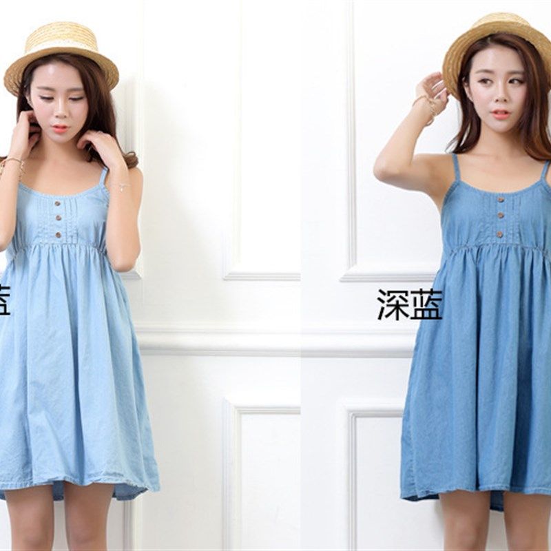 小清新牛仔吊带裙 森女文艺纯棉布连衣裙高腰A字裙外穿度假打底裙,淘宝优惠券,粉丝福利购,淘宝优惠卷