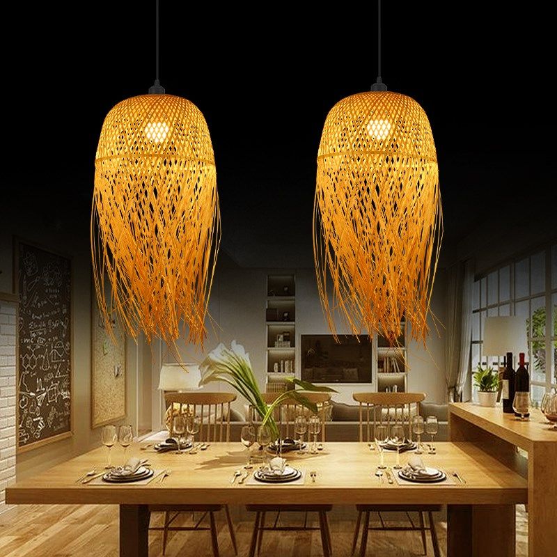 侘寂风吊灯禅意民宿设计师卧室茶室客厅竹编灯罩日式复古竹艺灯具,淘宝优惠券,粉丝福利购,淘宝优惠卷