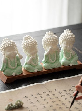久造新中式可爱四不小如来摆件创意陶瓷宝宝佛茶宠桌面装饰工艺品