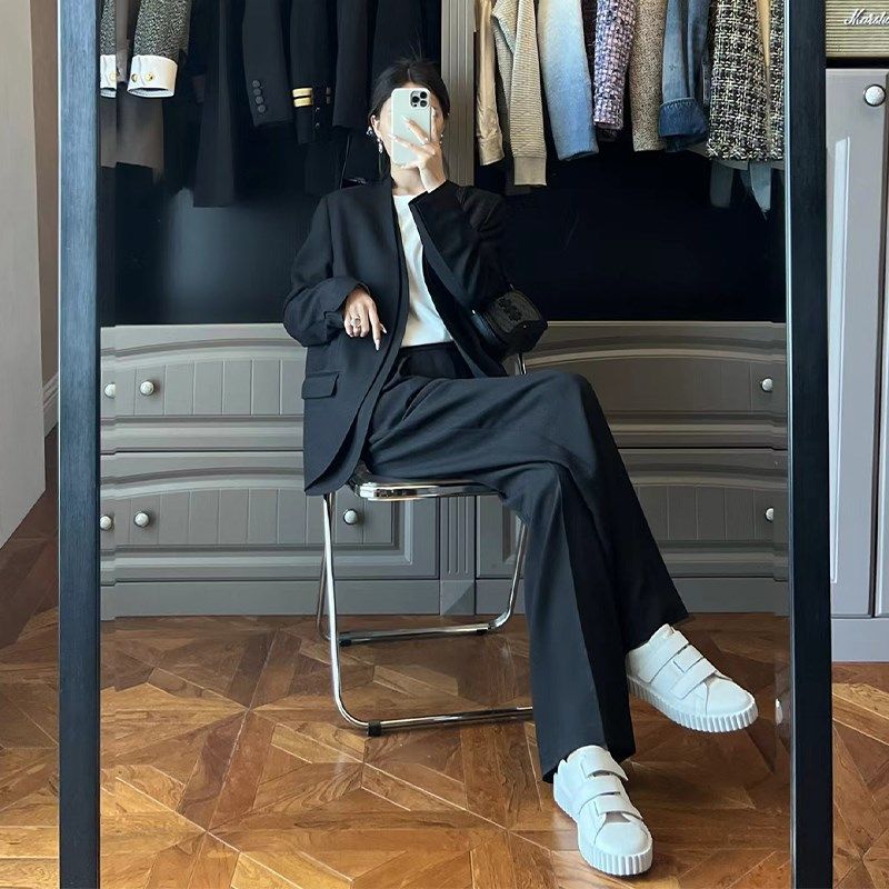 休闲时尚洋气高级感气质女神范通勤西装外套阔腿裤两件套装女春季,淘宝优惠券,粉丝福利购,淘宝优惠卷