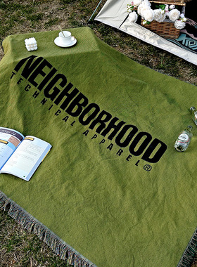 露营毯子野餐垫橄榄色简约潮流Neighborhood桌布沙发毯单双人挂毯
