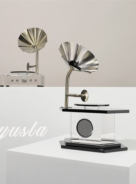 新中式创意复古水晶留声机摆件家居客厅玄关柜桌面售楼处软装饰品