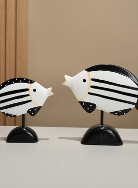 木质动物客厅手作猫咪鱼鸡木雕家居办公室搁板装饰摆件生日礼物