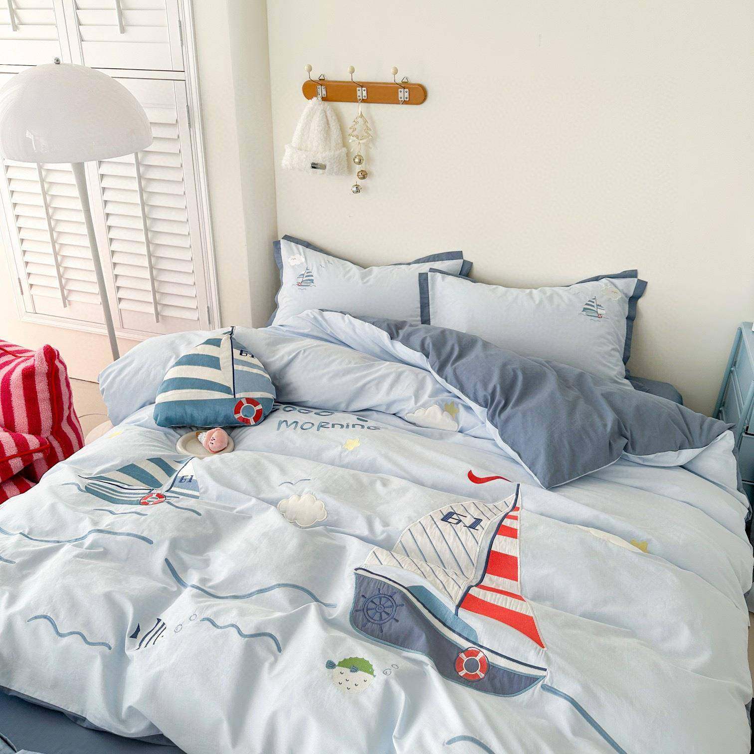 刺绣水洗棉刺绣四件套儿童卡通全棉床单被套男孩女孩纯棉帆船床品,淘宝优惠券,粉丝福利购,淘宝优惠卷