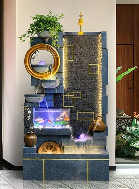 室内玄关流水摆件循环水景客厅落地喷泉轻奢家用风车水轮鱼缸造景