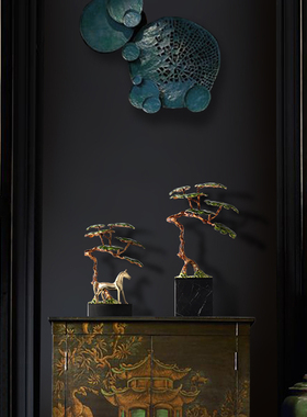 禅意空间迎客松树摆件家居玄关博古架摆件艺术品客厅摆件水晶祝福