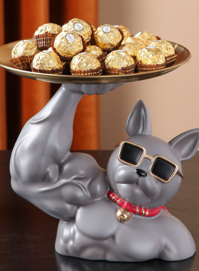 家居装饰品摆件收纳轻奢创意门口玄关摆放放钥匙托盘斗牛犬狗摆设