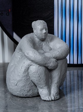 新中式黑白灰蓝样板间客厅玄关柜装饰柜茶几书房书柜软装饰品摆件