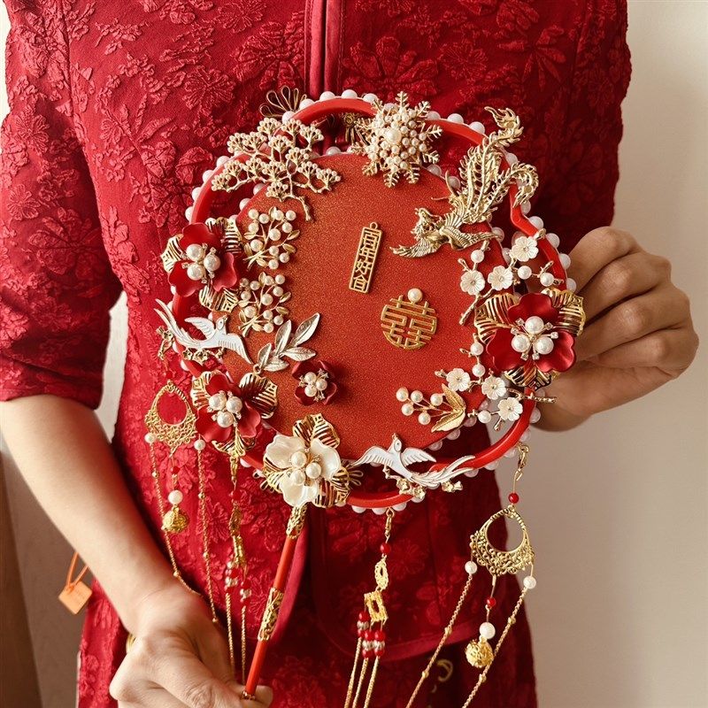 喜扇红色结婚扇新娘中式婚礼秀禾服扇手工团扇diy材料包闺蜜礼物,淘宝优惠券,粉丝福利购,淘宝优惠卷