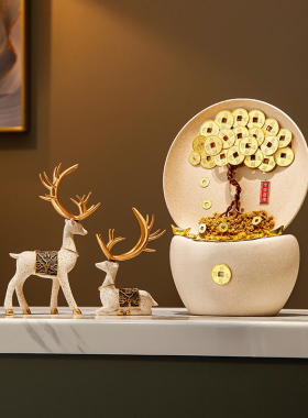 发财摇钱树玄关招财摆件新中式客厅电视柜酒柜摆设办公室好物装饰