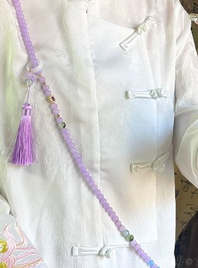 2024新款紫色串珠斜挎链新中式装饰项链国风旗袍汉服马面裙配饰品