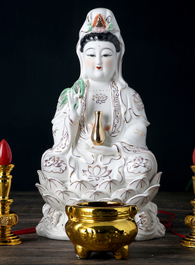 陶瓷南海观音佛像家用观世音菩萨玉瓷浮雕有求必应精品摆件