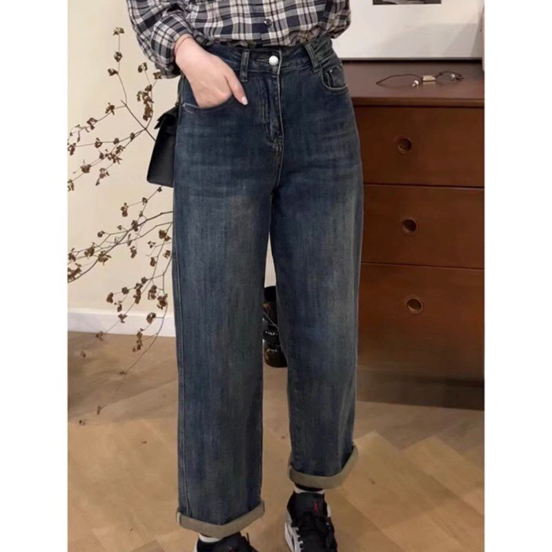 梨形身材宽松高腰直筒裤女2024春季新款小个子大码胖mm显瘦牛仔裤,淘宝优惠券,粉丝福利购,淘宝优惠卷