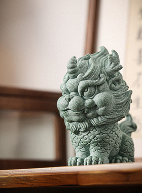 青砂石鱼缸造景新中式动物瑞兽麒麟家居创意国潮精品茶宠装饰摆件