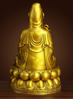 纯铜净玉瓶柳枝观世音铜像摆件室内家用寺庙供奉佛像南海观音菩萨