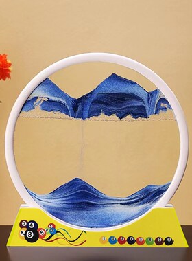 球厅球台吧台摆件3D立体创意镜面流沙画沙漏客厅书桌装饰轻奢品