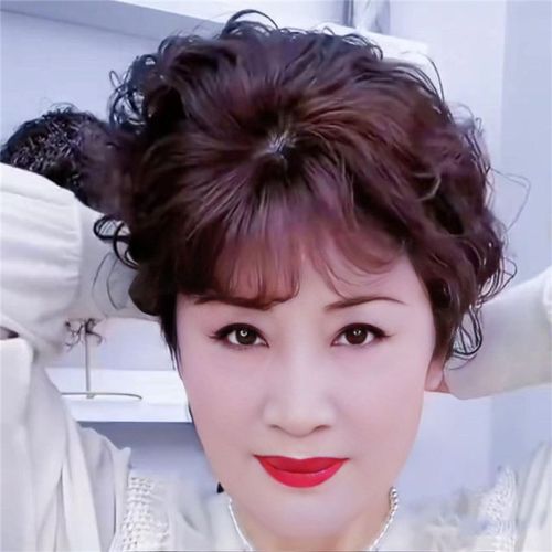 中老年妈妈假发片女头套真人发丝遮白发短卷补发块逼真盖头顶无痕 - 图2