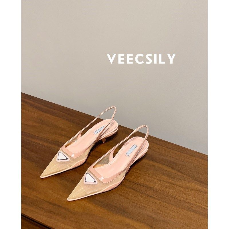 谁穿谁好看~网纱尖头高跟凉鞋女小猫跟真皮 中跟浅口后空单鞋外穿,淘宝优惠券,粉丝福利购,淘宝优惠卷