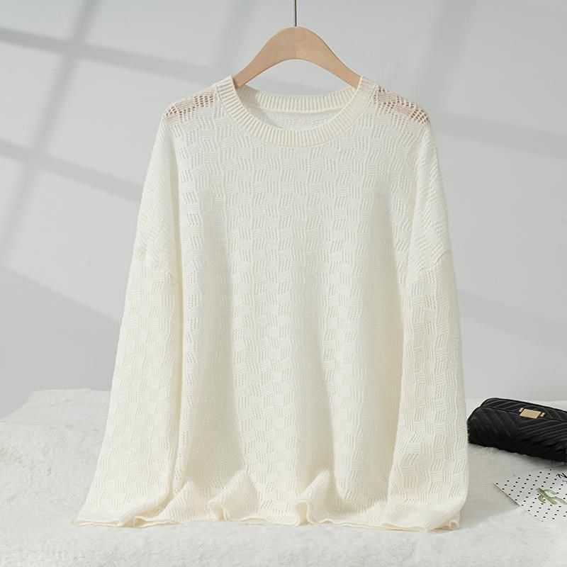 薄款镂空100%山羊绒针织衫女秋冬款圆领宽松套头内搭打底毛衣罩衫,淘宝优惠券,粉丝福利购,淘宝优惠卷