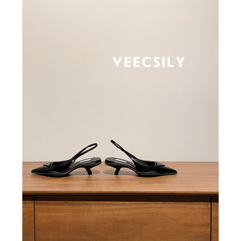 谁穿谁好看~网纱尖头高跟凉鞋女小猫跟真皮 中跟浅口后空单鞋外穿,淘宝优惠券,粉丝福利购,淘宝优惠卷